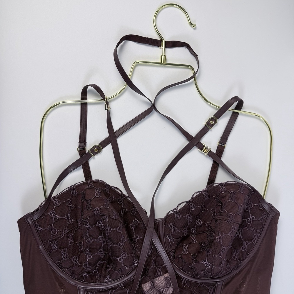 Victoria's Secret  Very Sexy VS Logo Embroidery Faux-Leather Trim Teddy XXL NWT - Picture 2 of 5